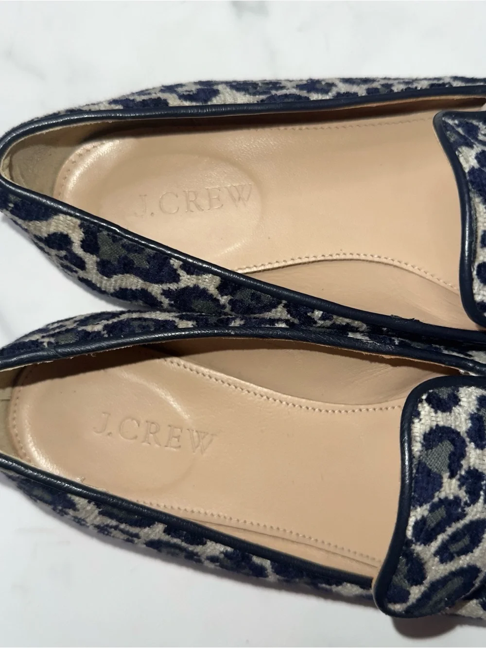 J Crew Georgie Blue Gray Leopard Animal Loafer Ballet Flats Size 7